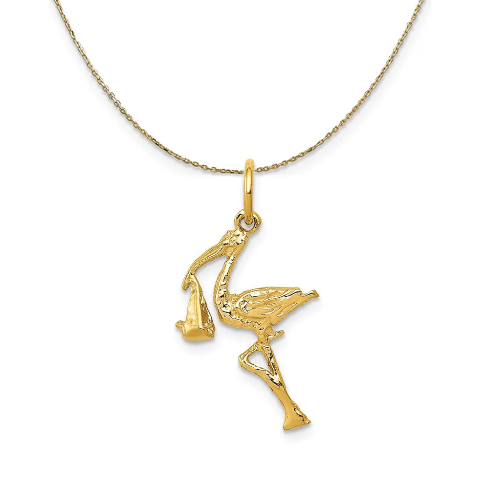 14k Gold 3D Stork (13 x 23mm) Necklace