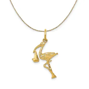 14k Gold 3D Stork (13 x 23mm) Necklace