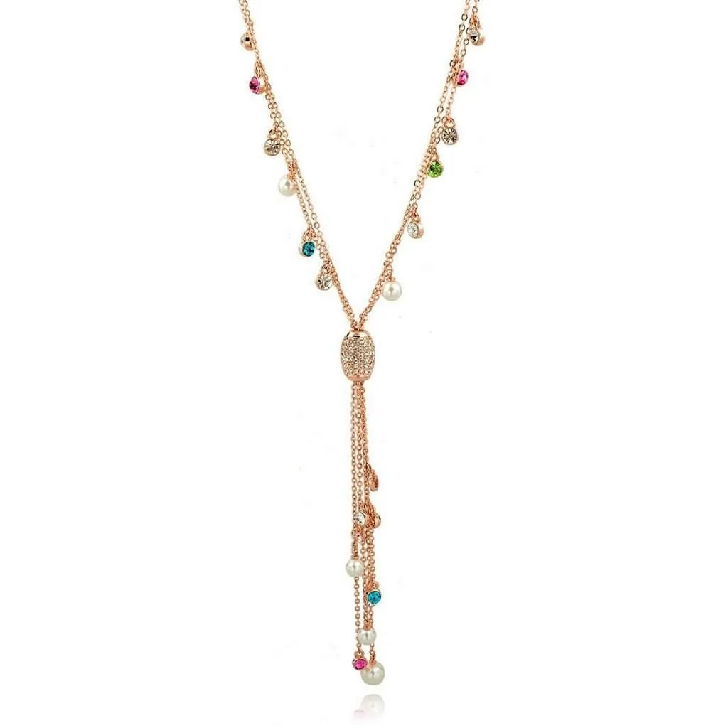 Gold Chain Lariat with Crystals and Tassel