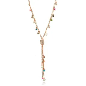 Gold Chain Lariat with Crystals and Tassel