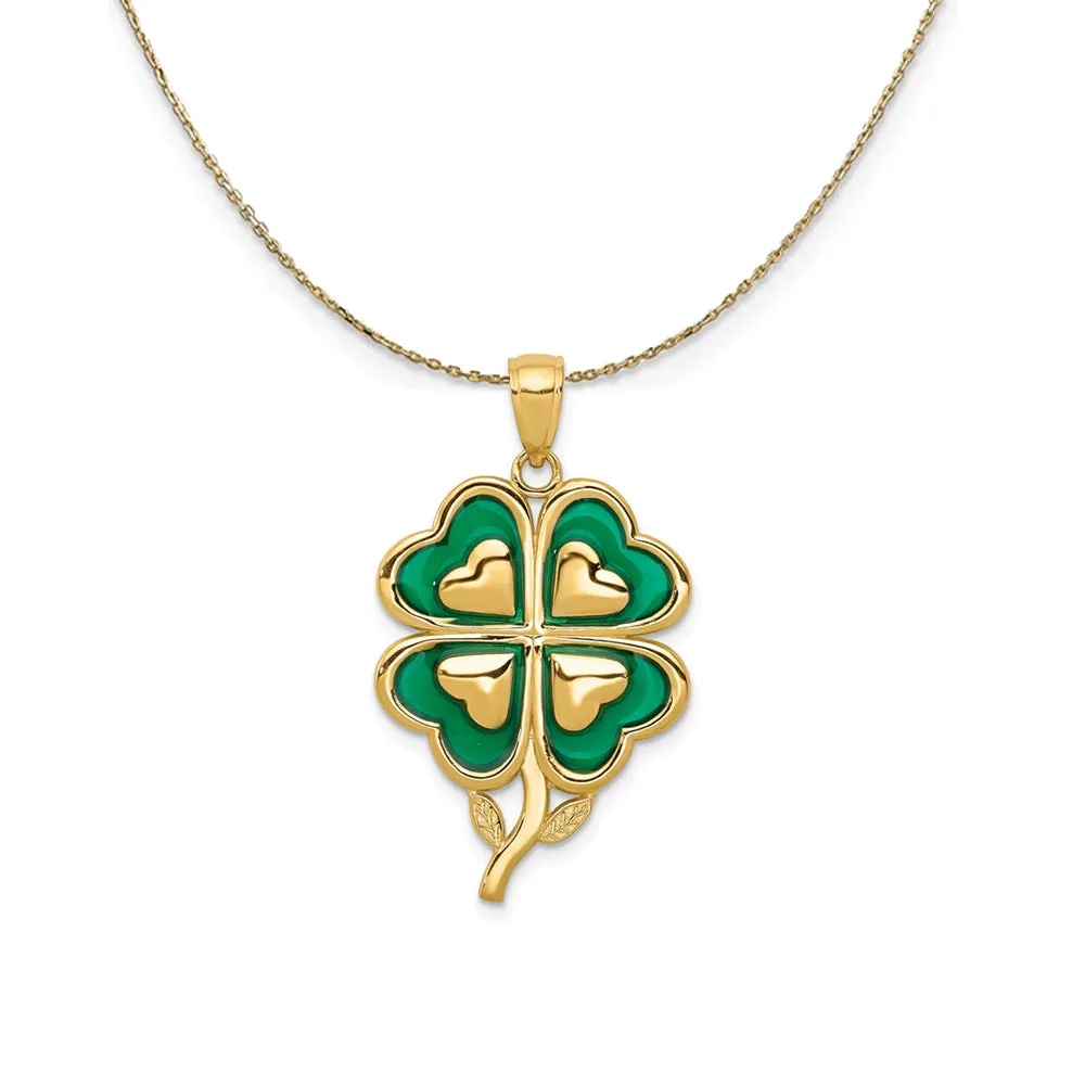 Yellow Gold Green Acrylic Clover Necklace