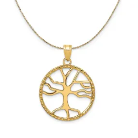 Round Framed Tree of Life Necklace in 14k Yellow Gold