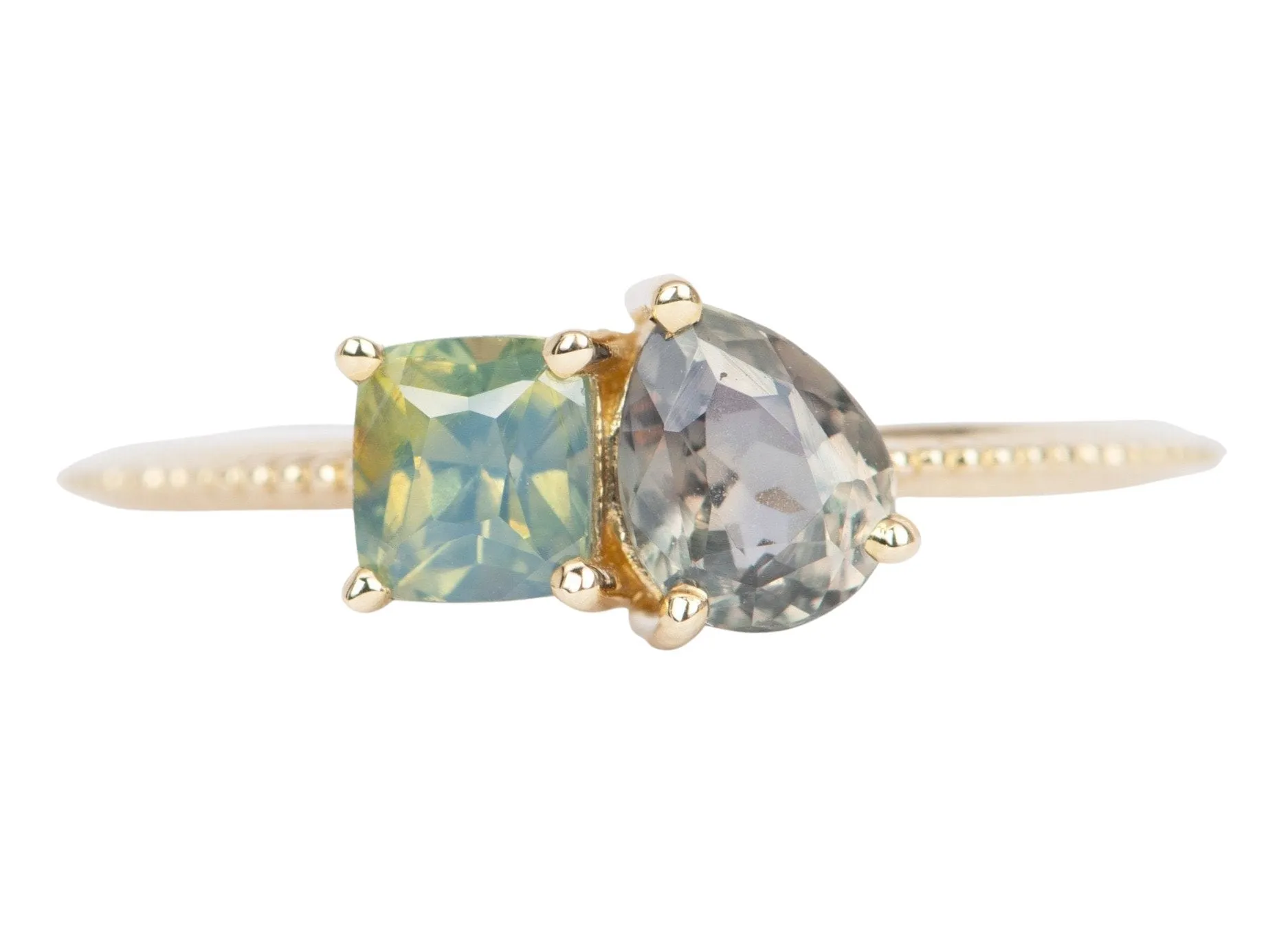 Unicorn Couple Ring Color-Change Montana Sapphire Opalescent Blue Sapphire 14K Gold R6491