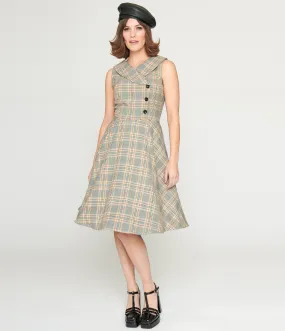 1950s Grey Plaid Swing Dress