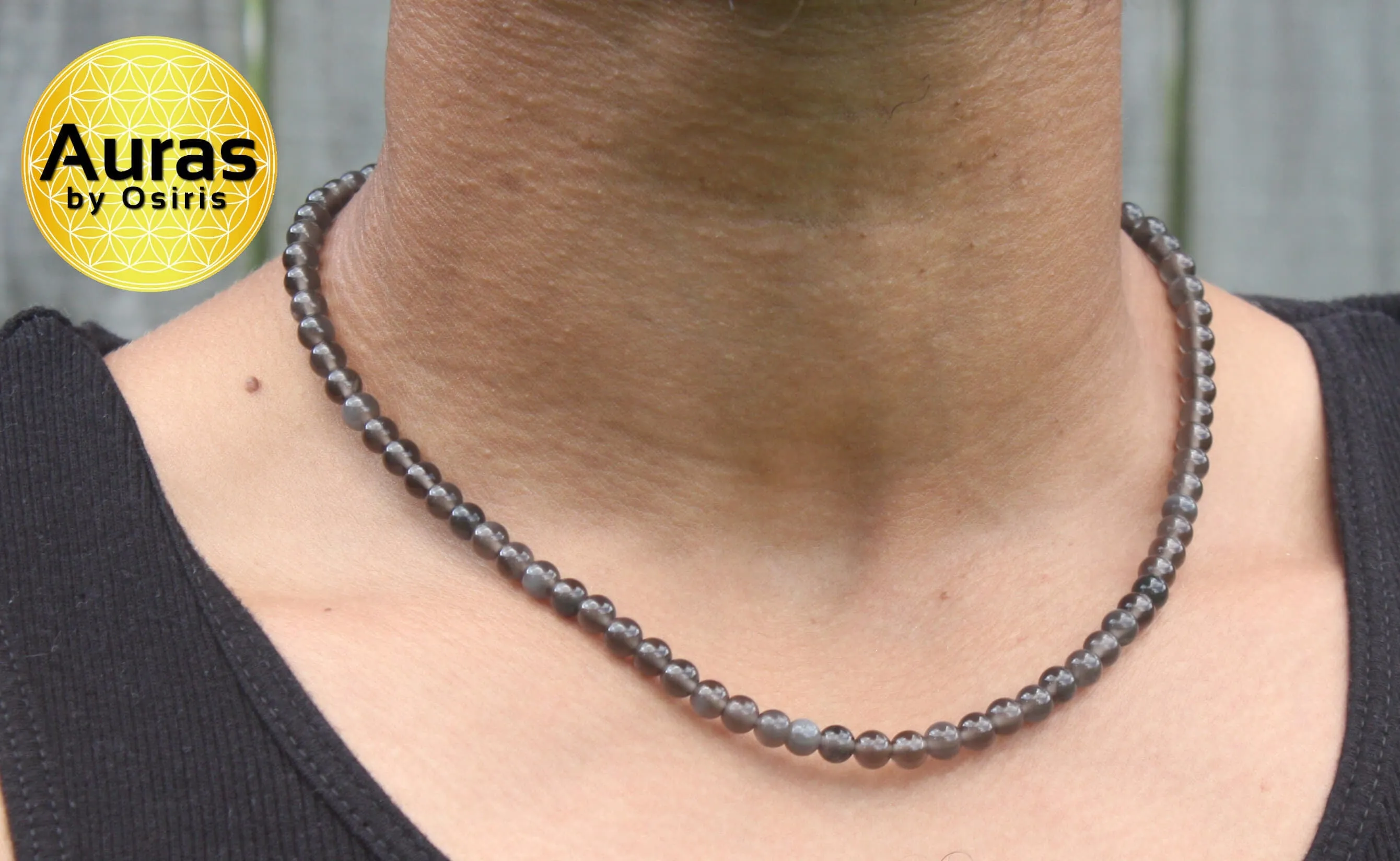 6mm Beaded Grey Ice Obsidian Necklace for Protection and Healing