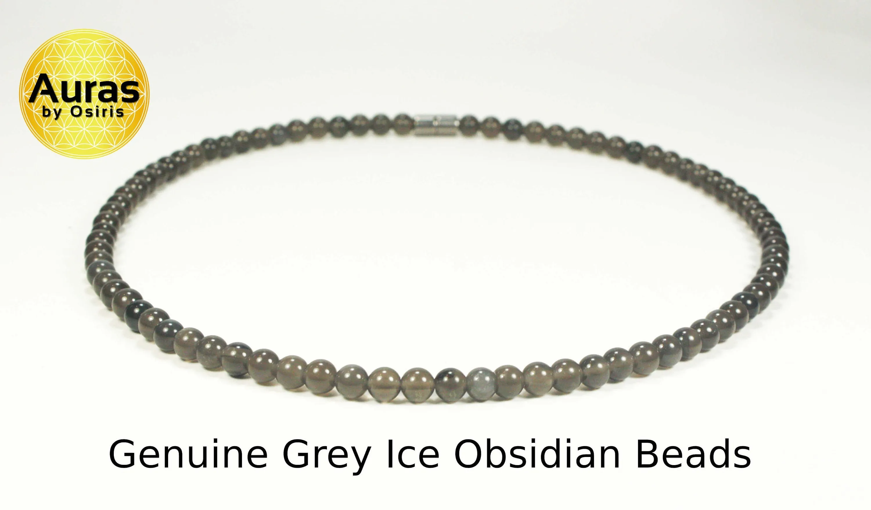 6mm Beaded Grey Ice Obsidian Necklace for Protection and Healing