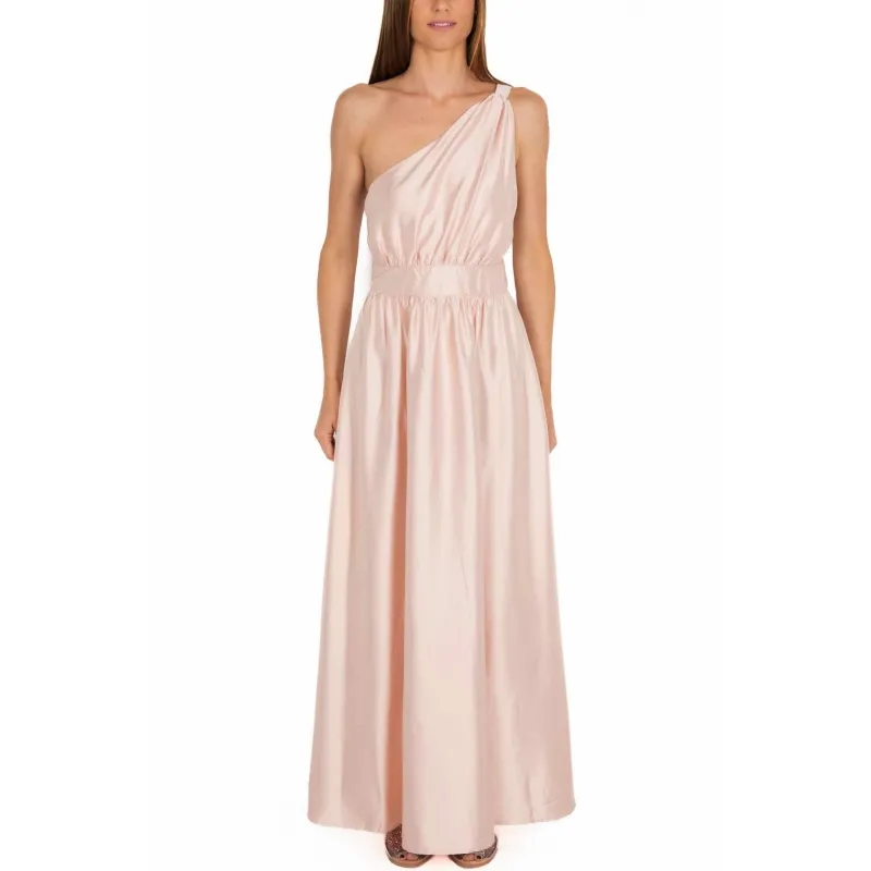 Long one-shoulder satin dress, pink