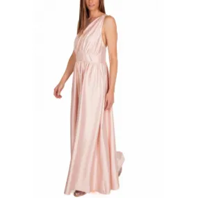 Long one-shoulder satin dress, pink