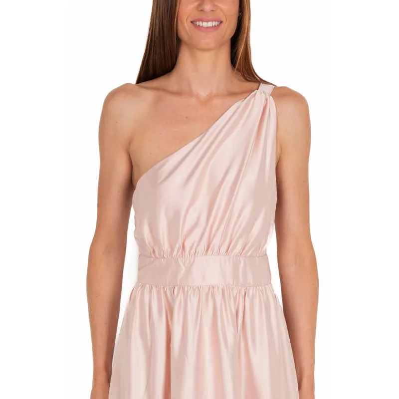 Long one-shoulder satin dress, pink