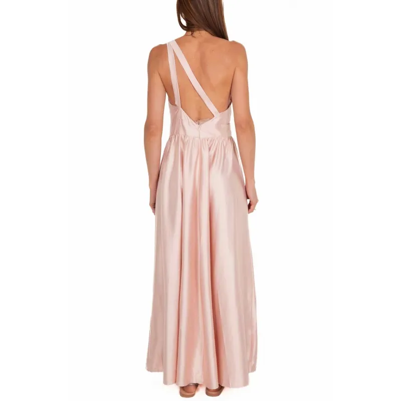 Long one-shoulder satin dress, pink