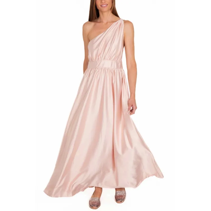 Long one-shoulder satin dress, pink