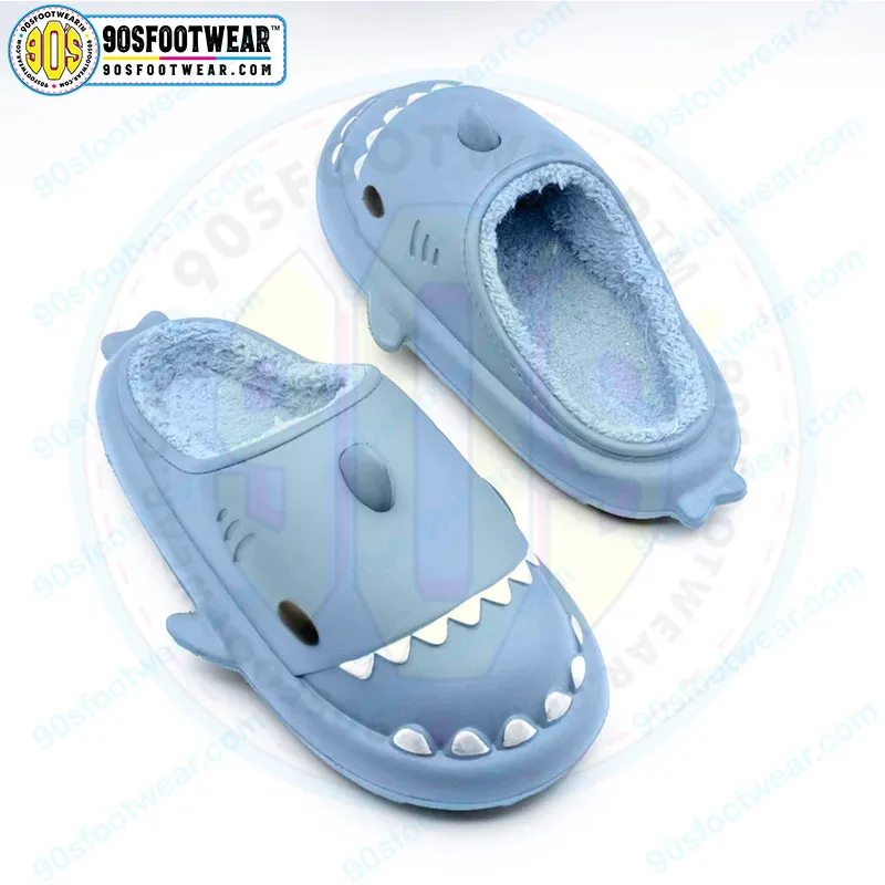 Adorable Shark Cartoon Slides - Shark Fleece Slippers