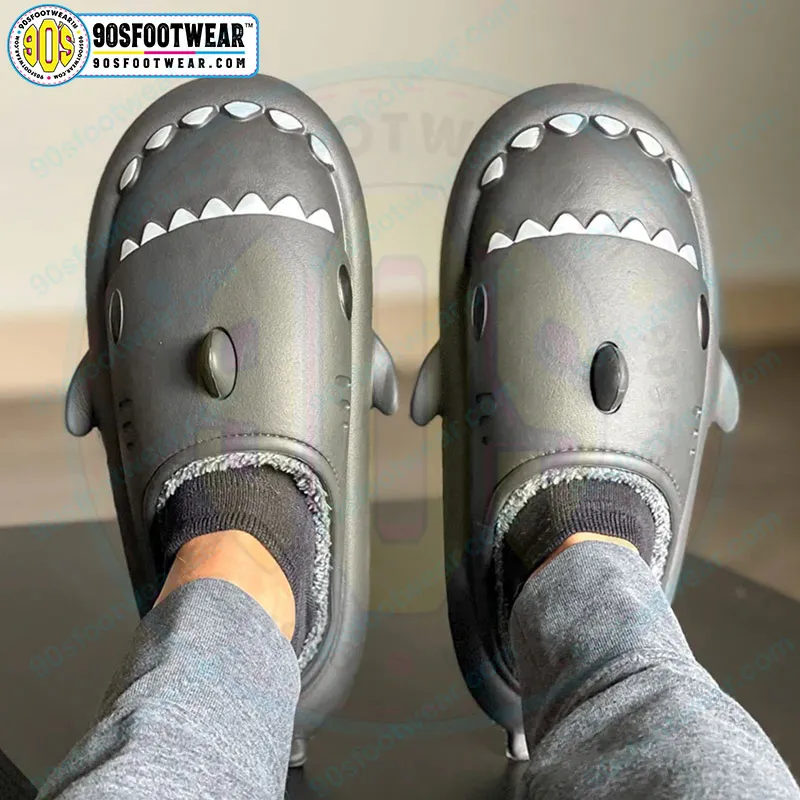 Adorable Shark Cartoon Slides - Shark Fleece Slippers