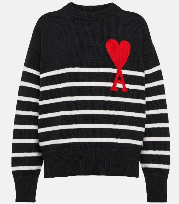 AMI PARIS  |Unisex Wool Rib Crew Neck Striped Heart