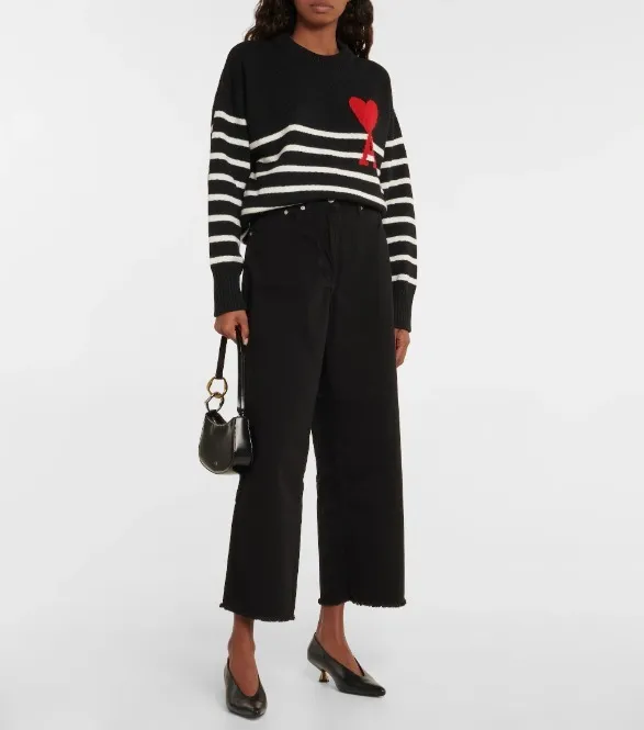 AMI PARIS  |Unisex Wool Rib Crew Neck Striped Heart