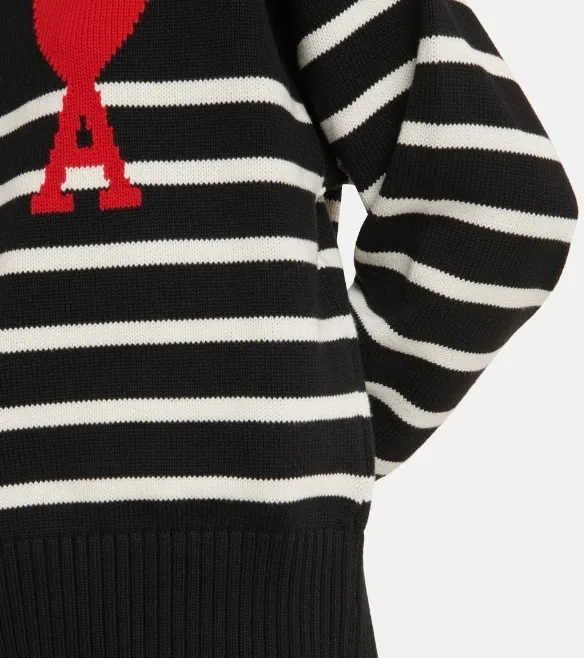 AMI PARIS  |Unisex Wool Rib Crew Neck Striped Heart