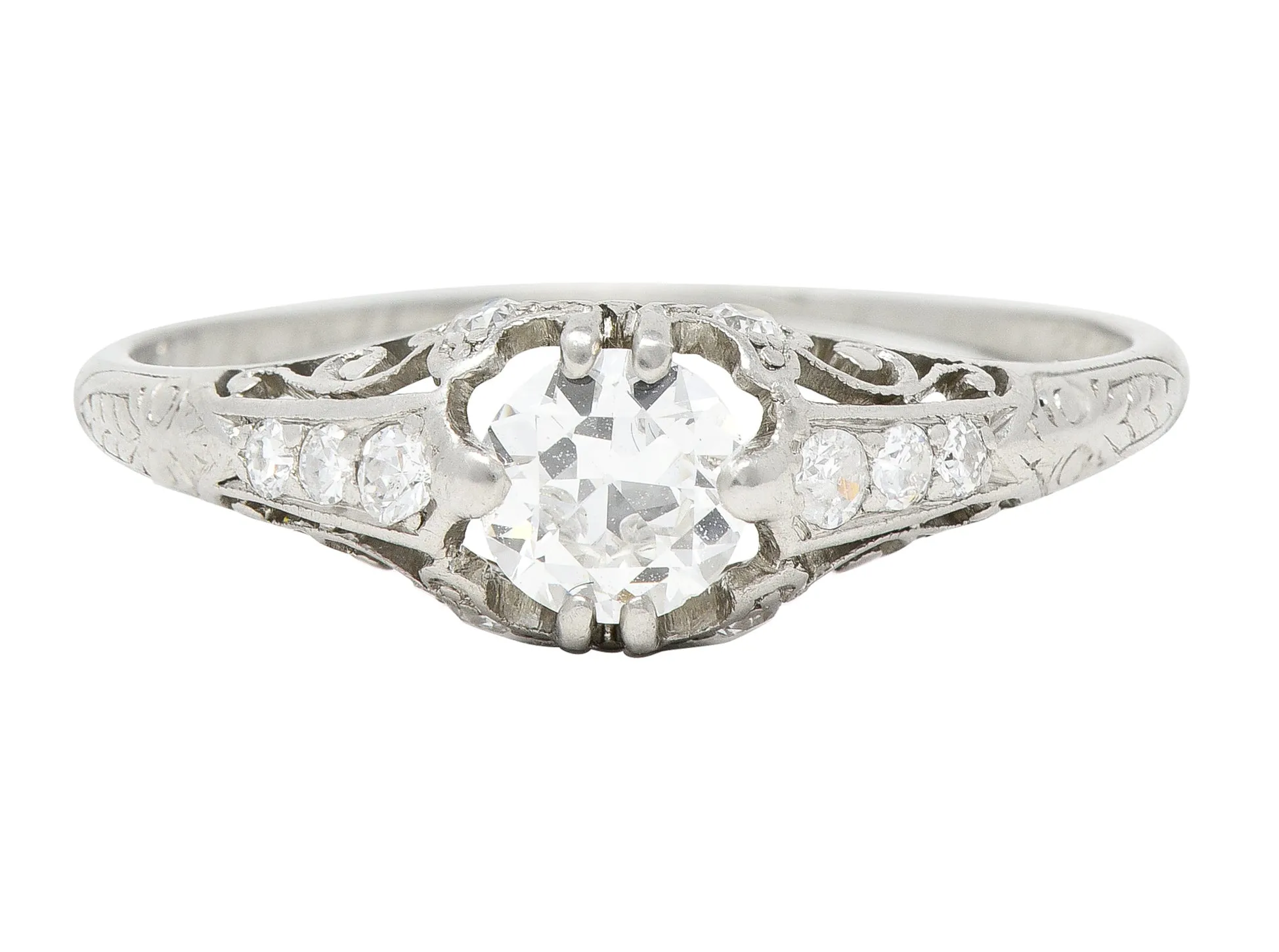 1920's Art Deco Engagement Ring by J. E. Caldwell & Co. with 0.56 CTW Old European Cut Diamond and Scrolling Vine Design