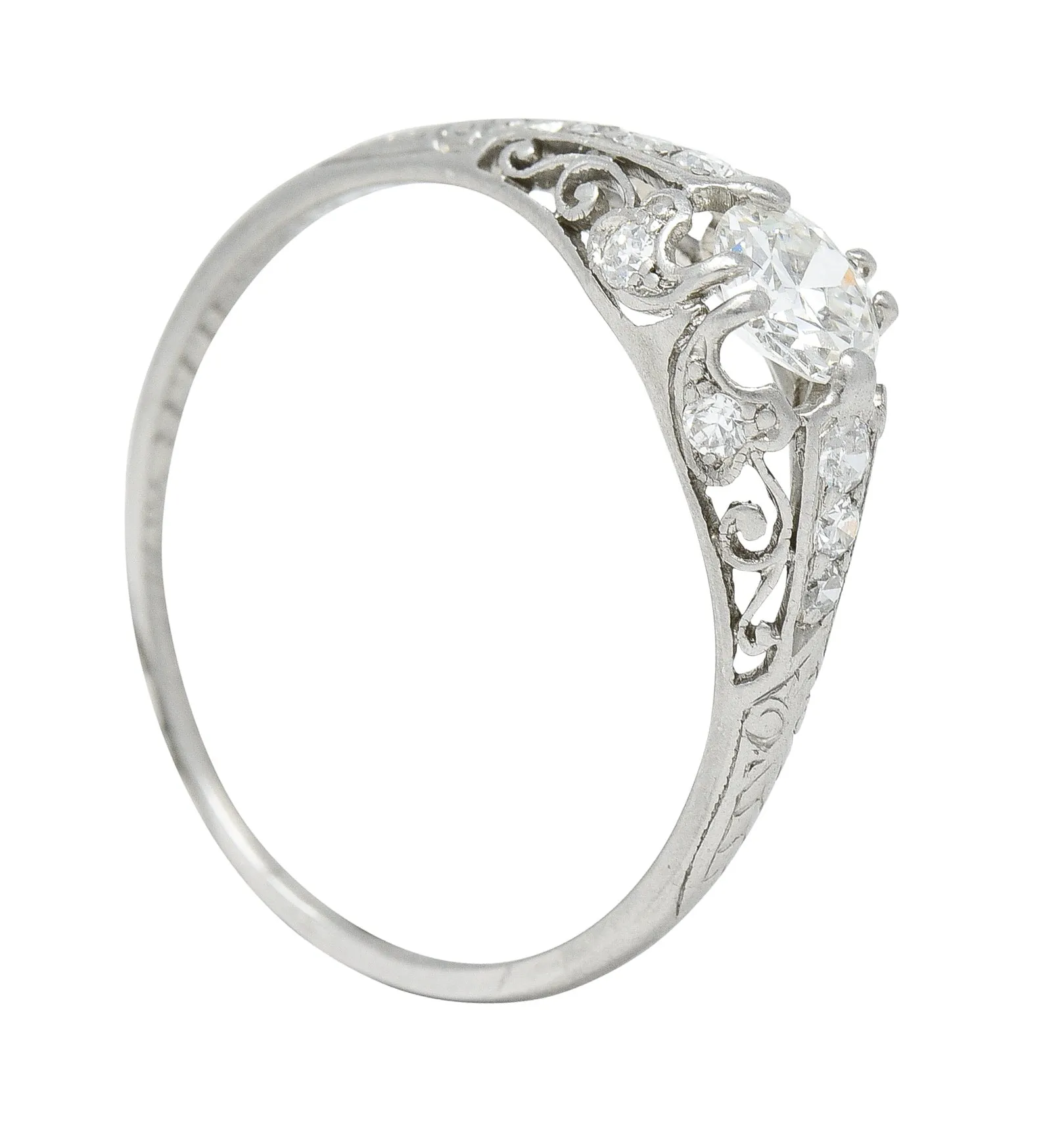 1920's Art Deco Engagement Ring by J. E. Caldwell & Co. with 0.56 CTW Old European Cut Diamond and Scrolling Vine Design