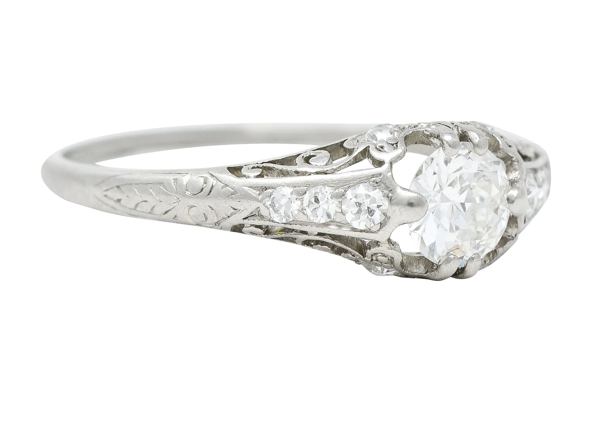 1920's Art Deco Engagement Ring by J. E. Caldwell & Co. with 0.56 CTW Old European Cut Diamond and Scrolling Vine Design