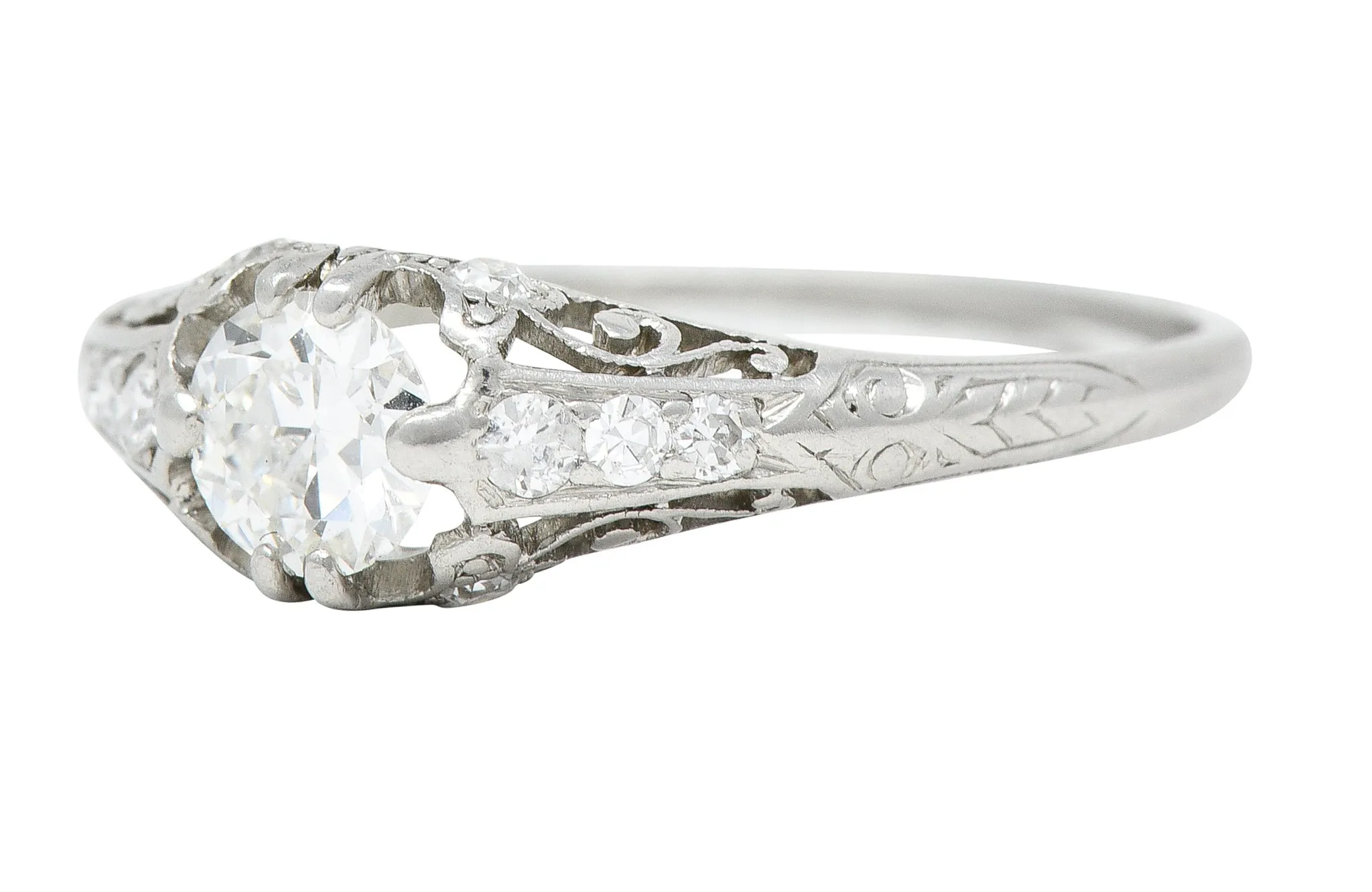 1920's Art Deco Engagement Ring by J. E. Caldwell & Co. with 0.56 CTW Old European Cut Diamond and Scrolling Vine Design