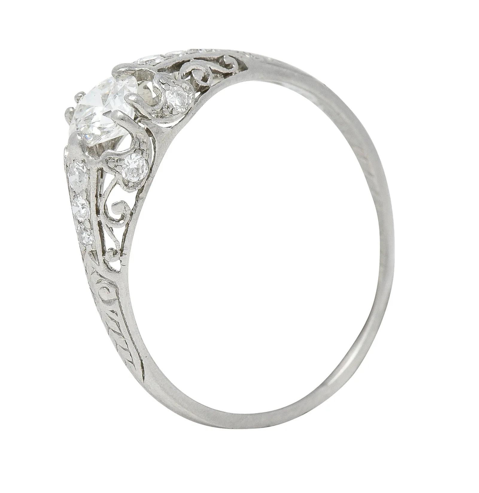 1920's Art Deco Engagement Ring by J. E. Caldwell & Co. with 0.56 CTW Old European Cut Diamond and Scrolling Vine Design