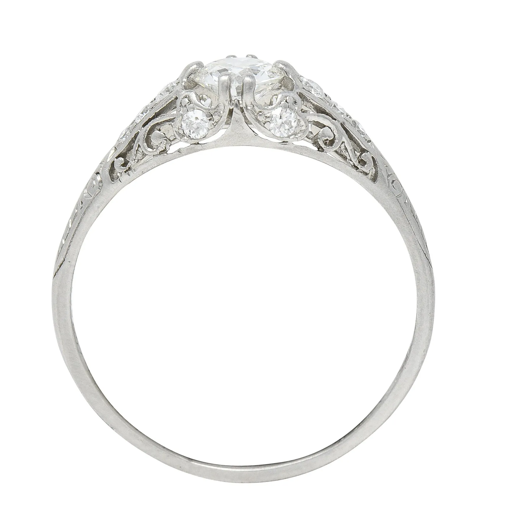 1920's Art Deco Engagement Ring by J. E. Caldwell & Co. with 0.56 CTW Old European Cut Diamond and Scrolling Vine Design