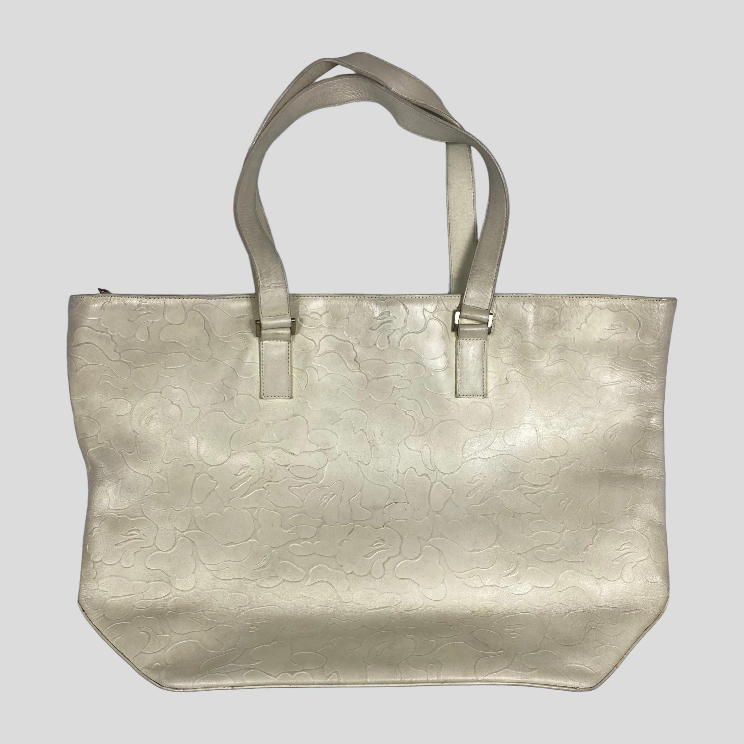 Vintage Cream Camo Leather Tote Bag by Bape