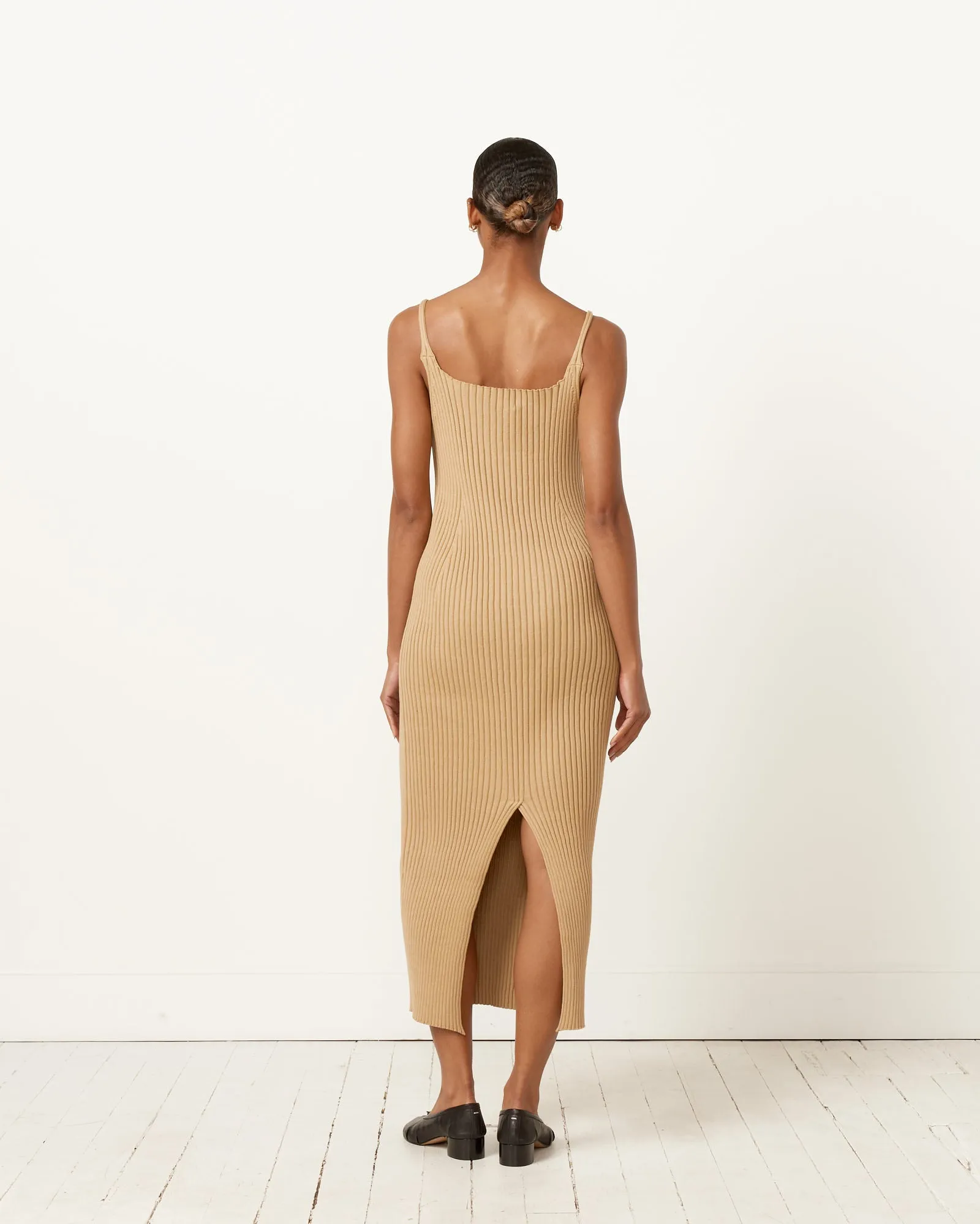 Beige Rib Knit Wide Dress