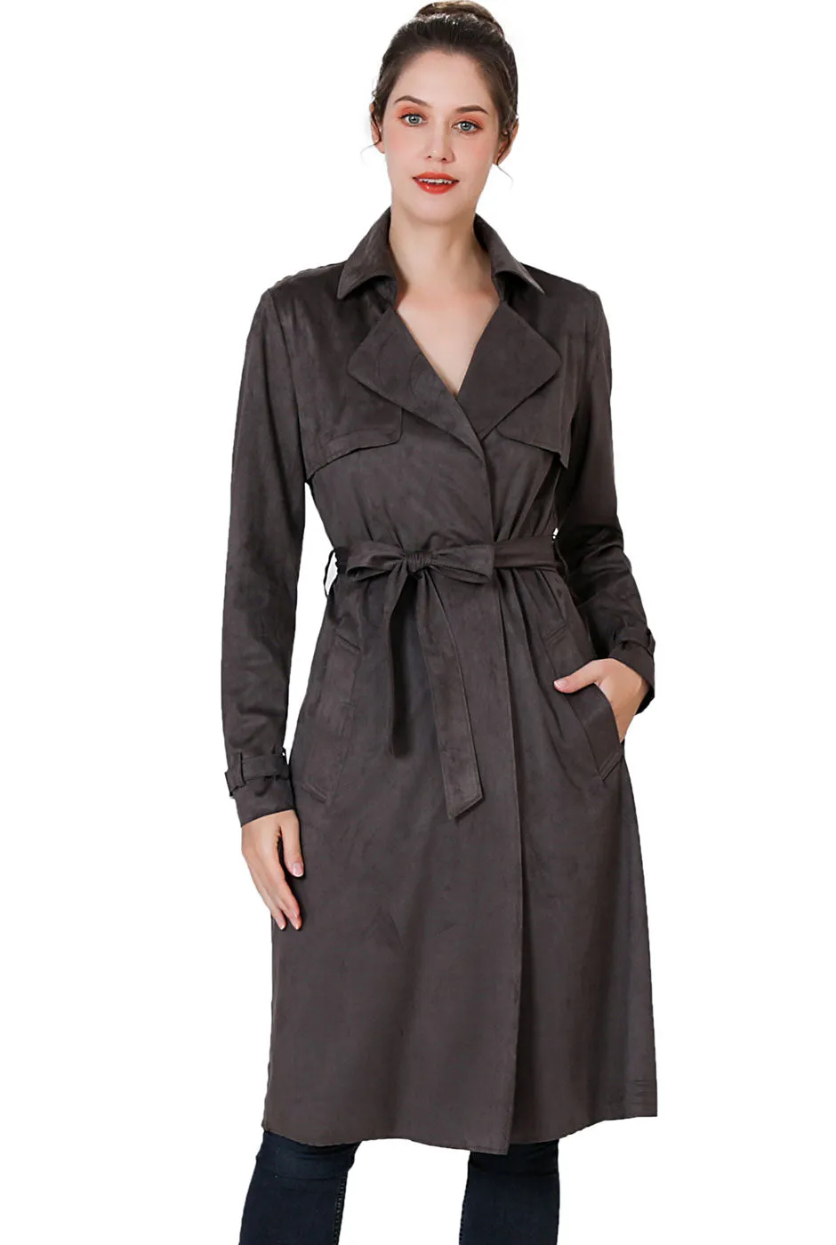 Charlotte Long Suede Trench Coat for Women by BGSD