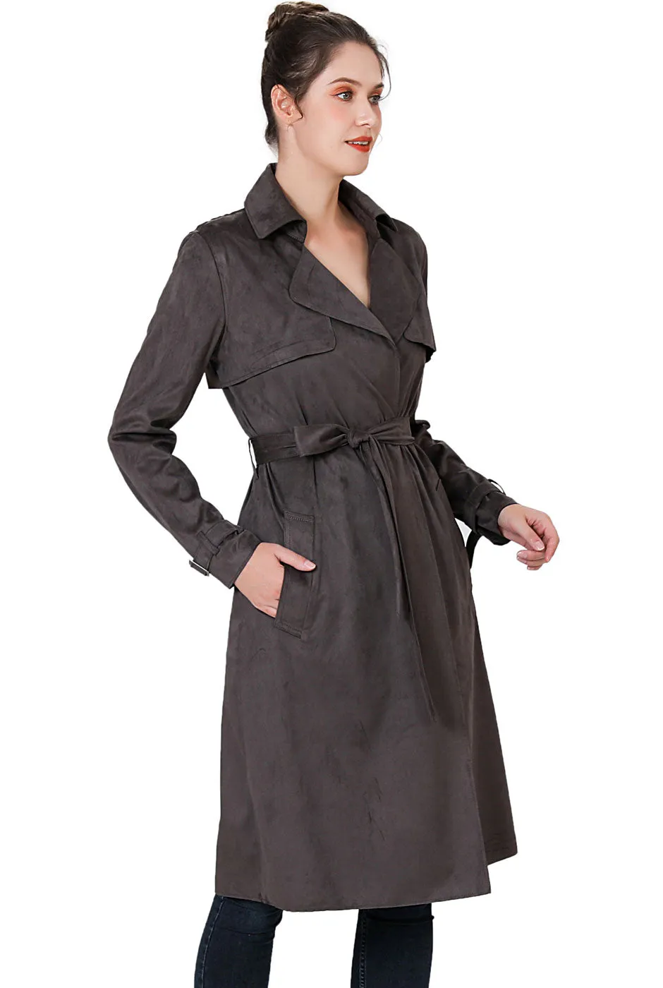 Charlotte Long Suede Trench Coat for Women by BGSD