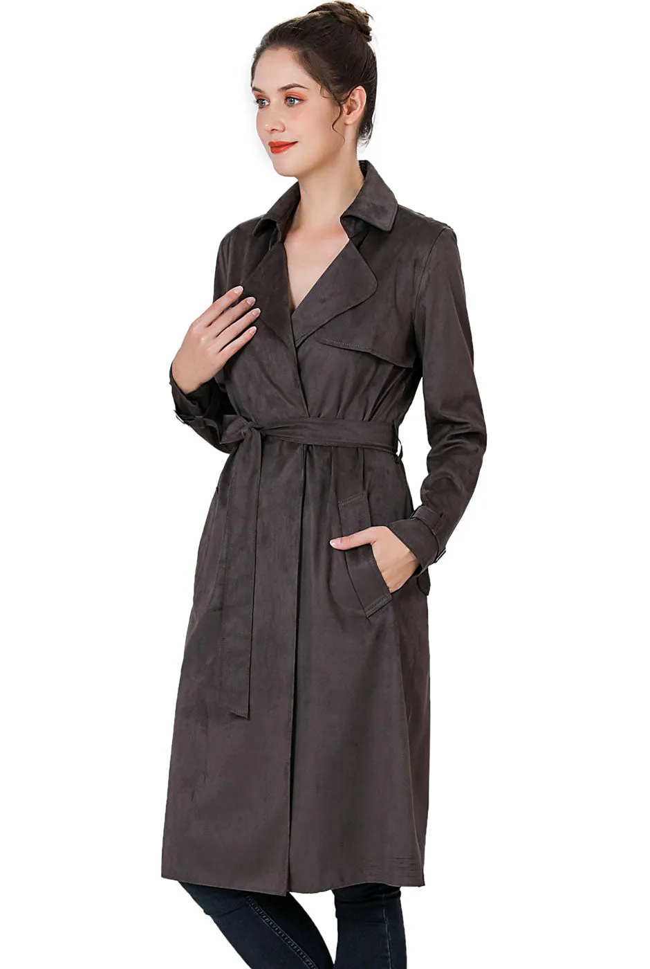 Charlotte Long Suede Trench Coat for Women by BGSD