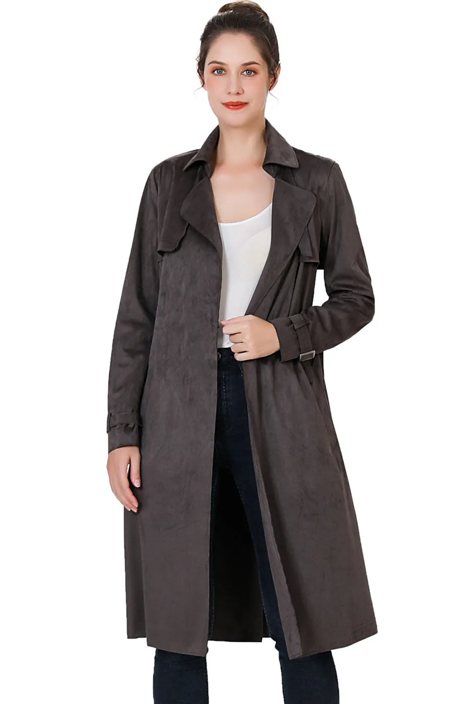 Charlotte Long Suede Trench Coat for Women by BGSD