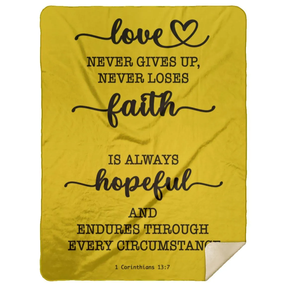 Typography Love Never Gives Up Premium Sherpa Mink Blanket 1 Corinthians 13:7