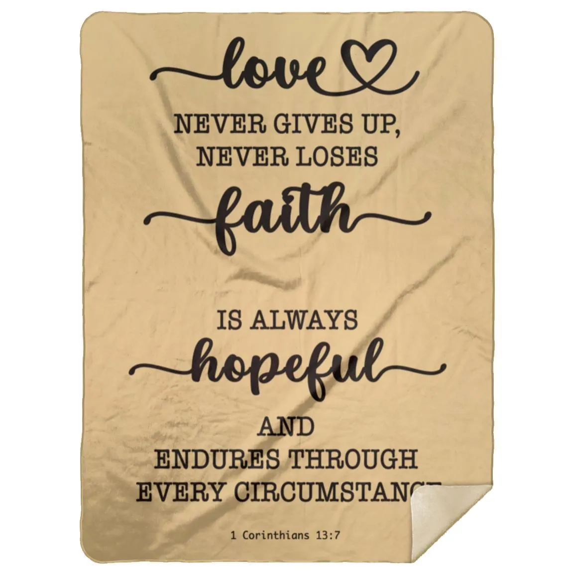 Typography Love Never Gives Up Premium Sherpa Mink Blanket 1 Corinthians 13:7