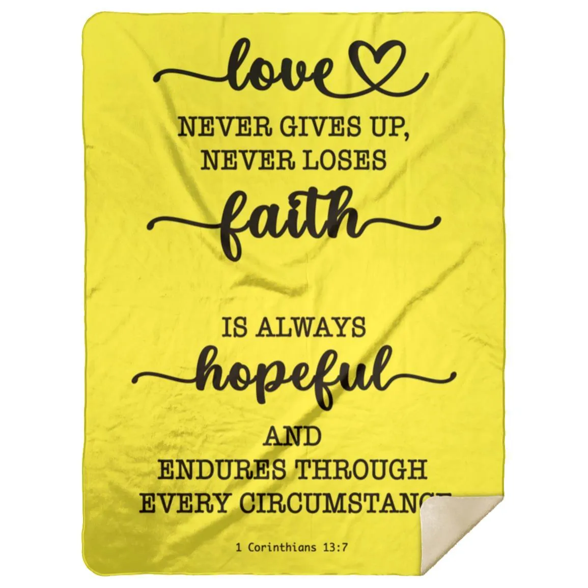 Typography Love Never Gives Up Premium Sherpa Mink Blanket 1 Corinthians 13:7