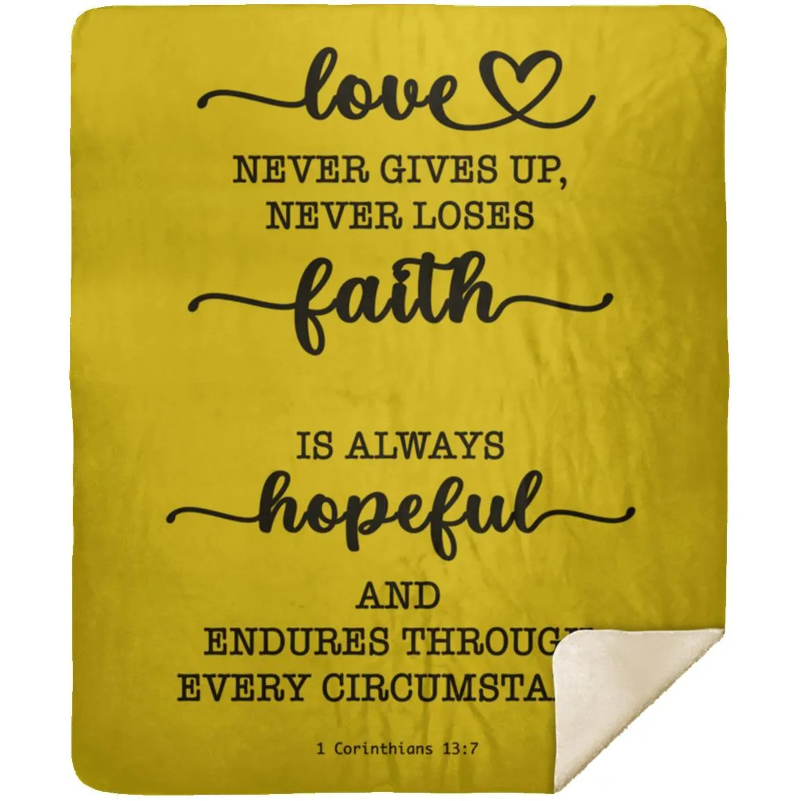 Typography Love Never Gives Up Premium Sherpa Mink Blanket 1 Corinthians 13:7