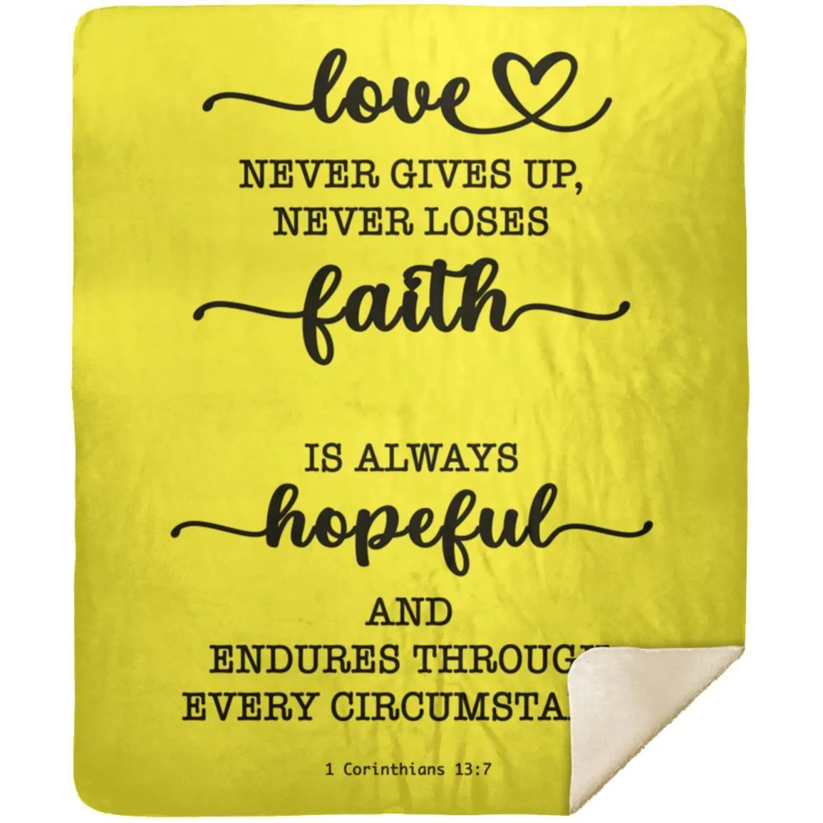 Typography Love Never Gives Up Premium Sherpa Mink Blanket 1 Corinthians 13:7