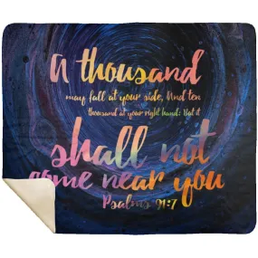 Premium Mink Sherpa Blanket with Bible Verse Psalm 91:7 Design 5