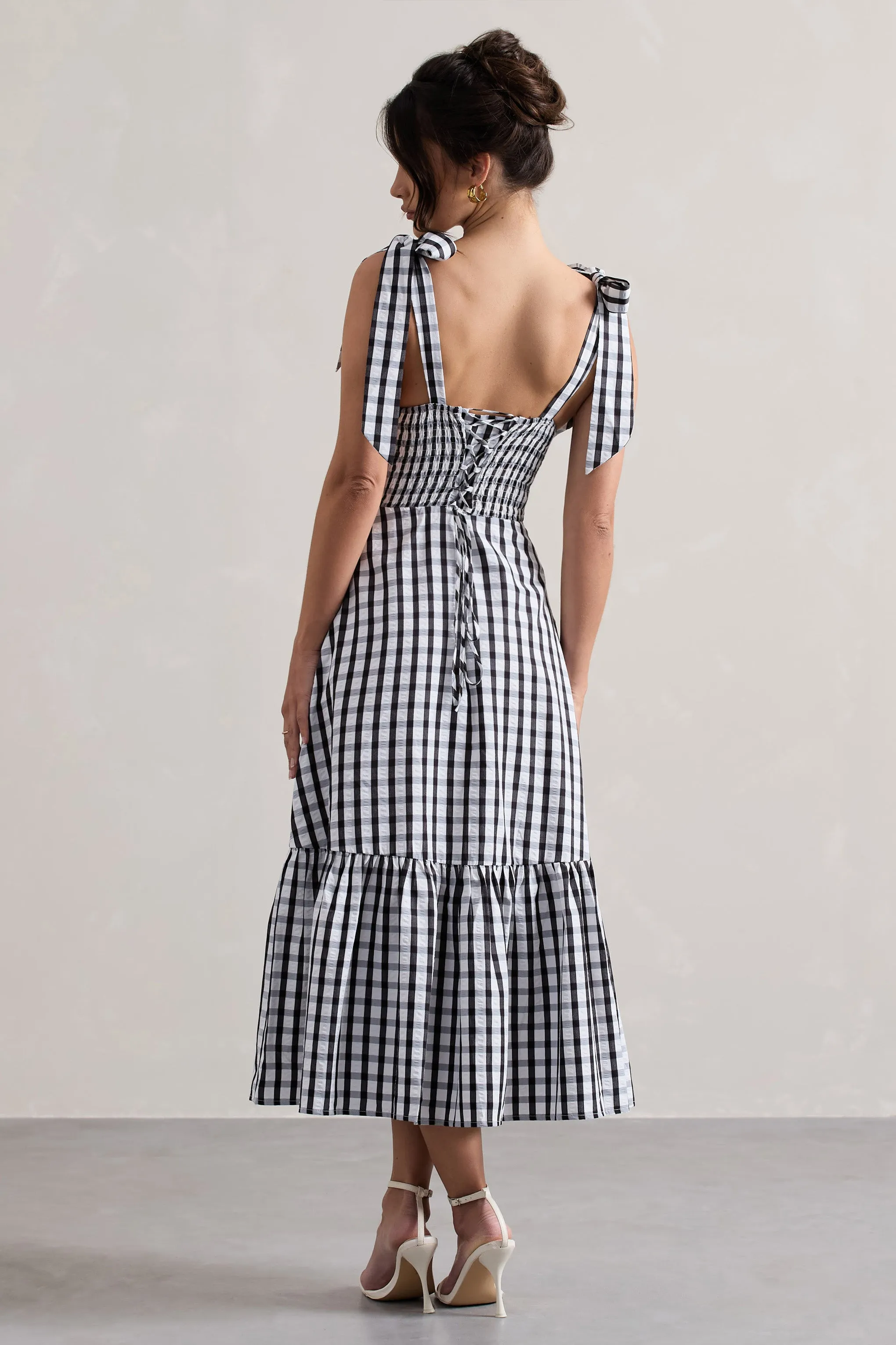 Black & White Gingham Sweetheart Midi Dress