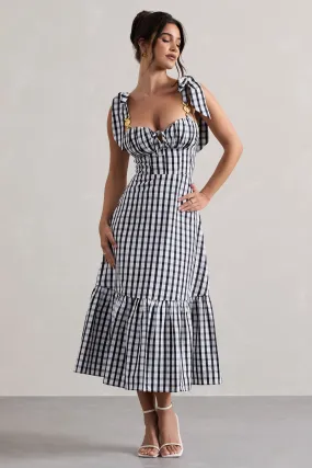 Black & White Gingham Sweetheart Midi Dress