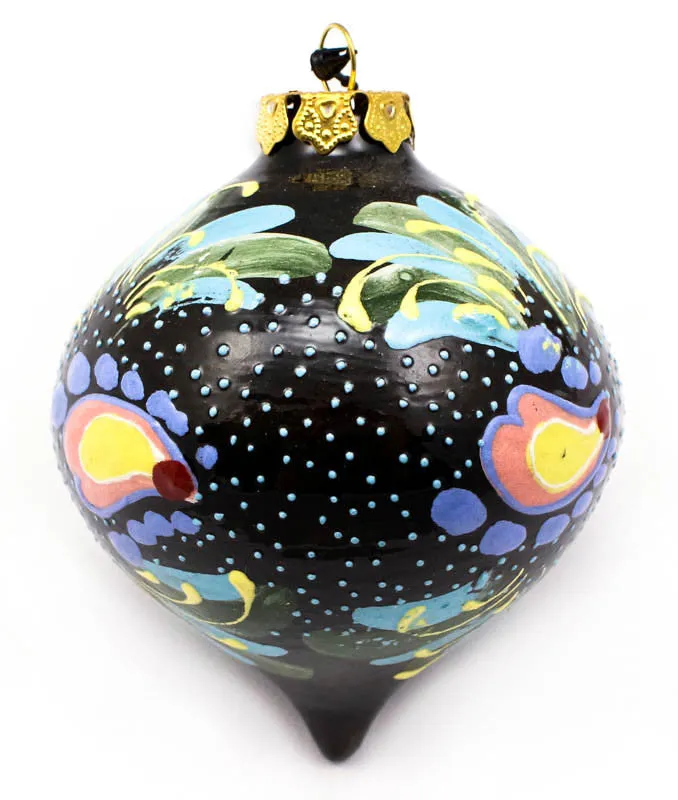 Black Ceramic Tear Drop Ornament with Swash Design