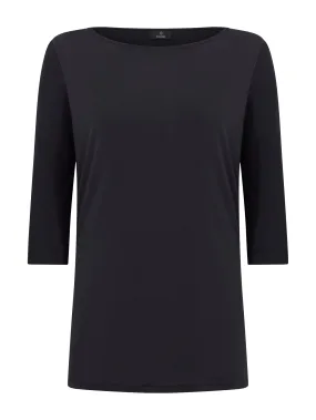 Black 3/4 Sleeve Crêpe Satin Top