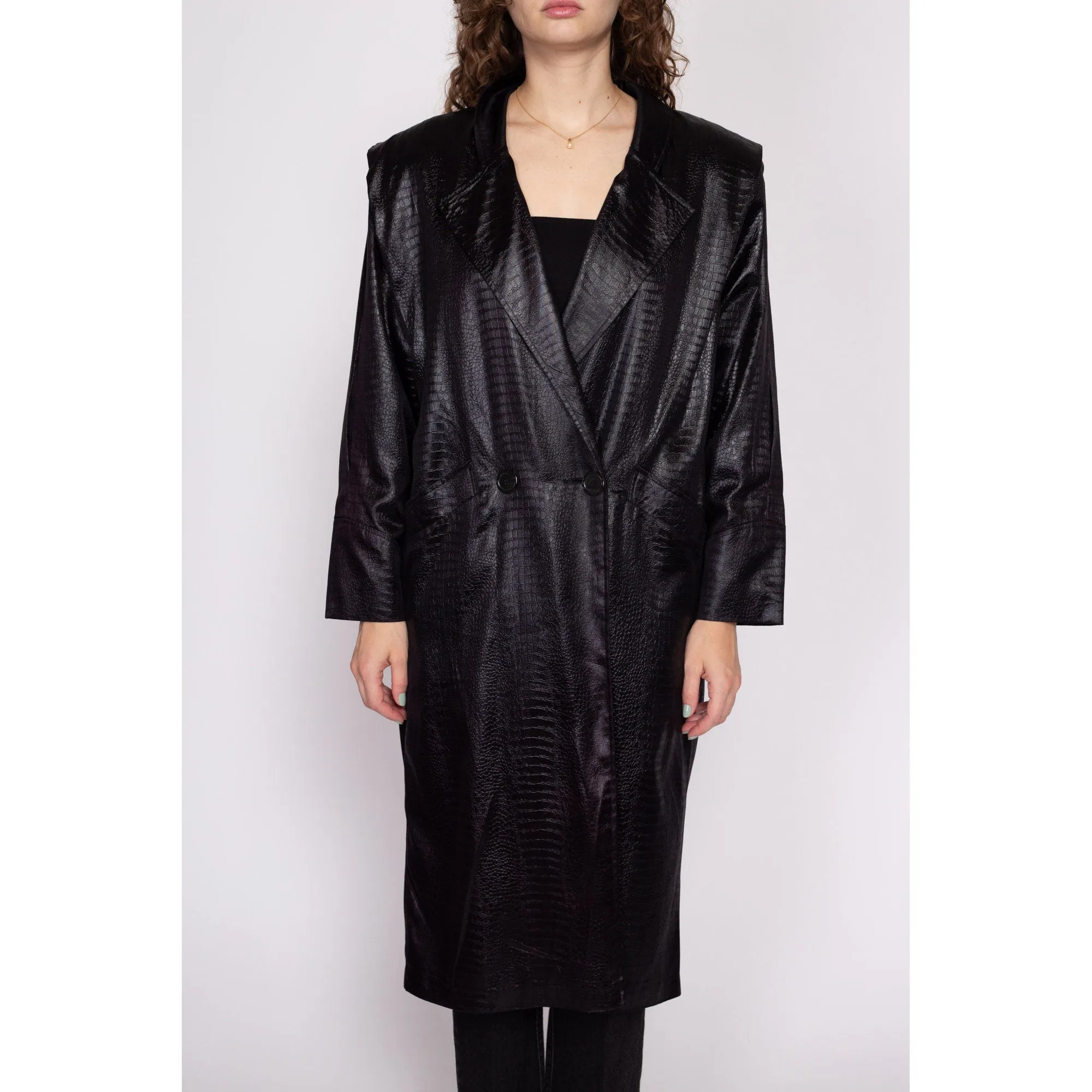 Black Faux Crocodile Trench Coat