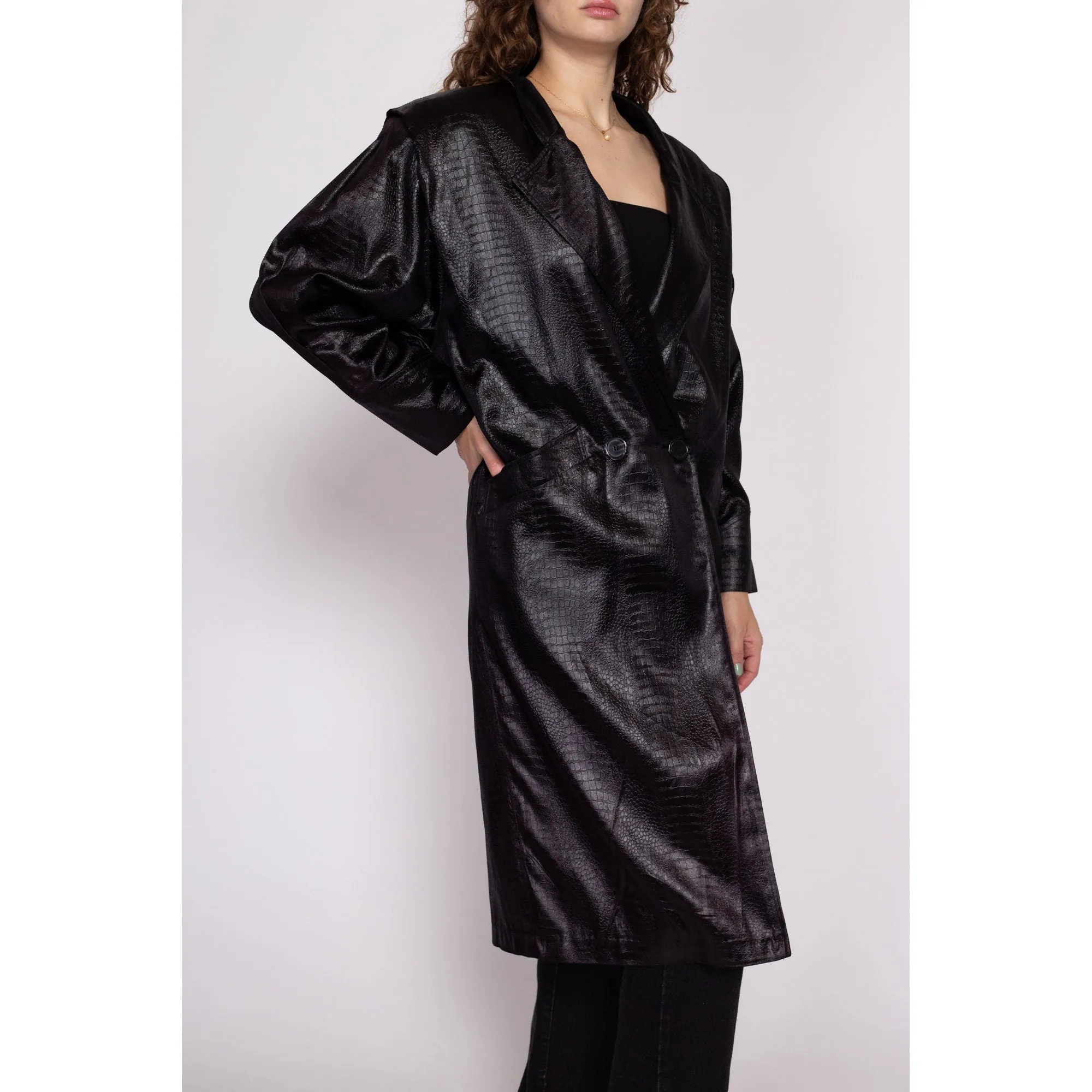 Black Faux Crocodile Trench Coat