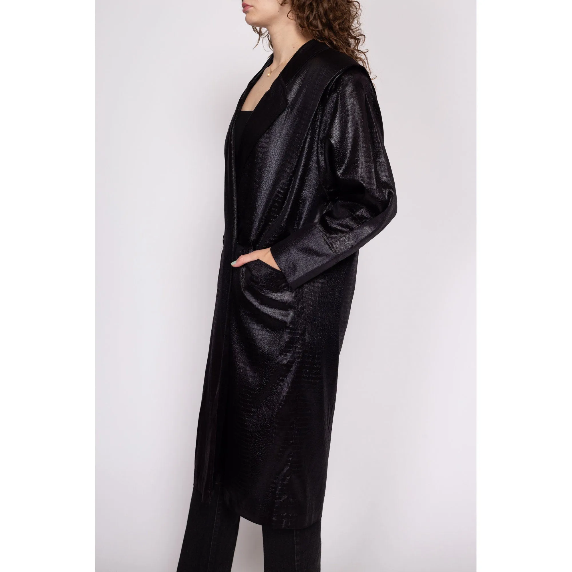 Black Faux Crocodile Trench Coat