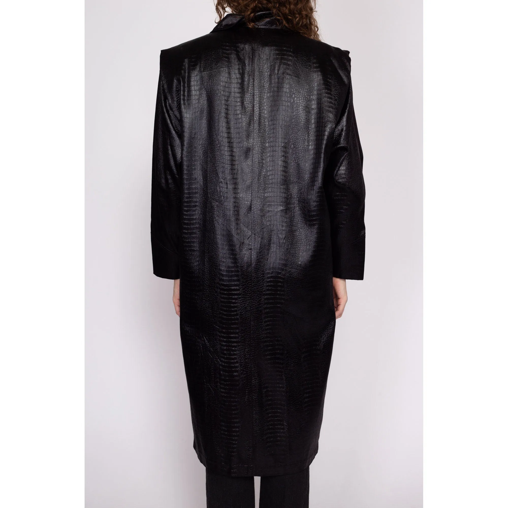 Black Faux Crocodile Trench Coat