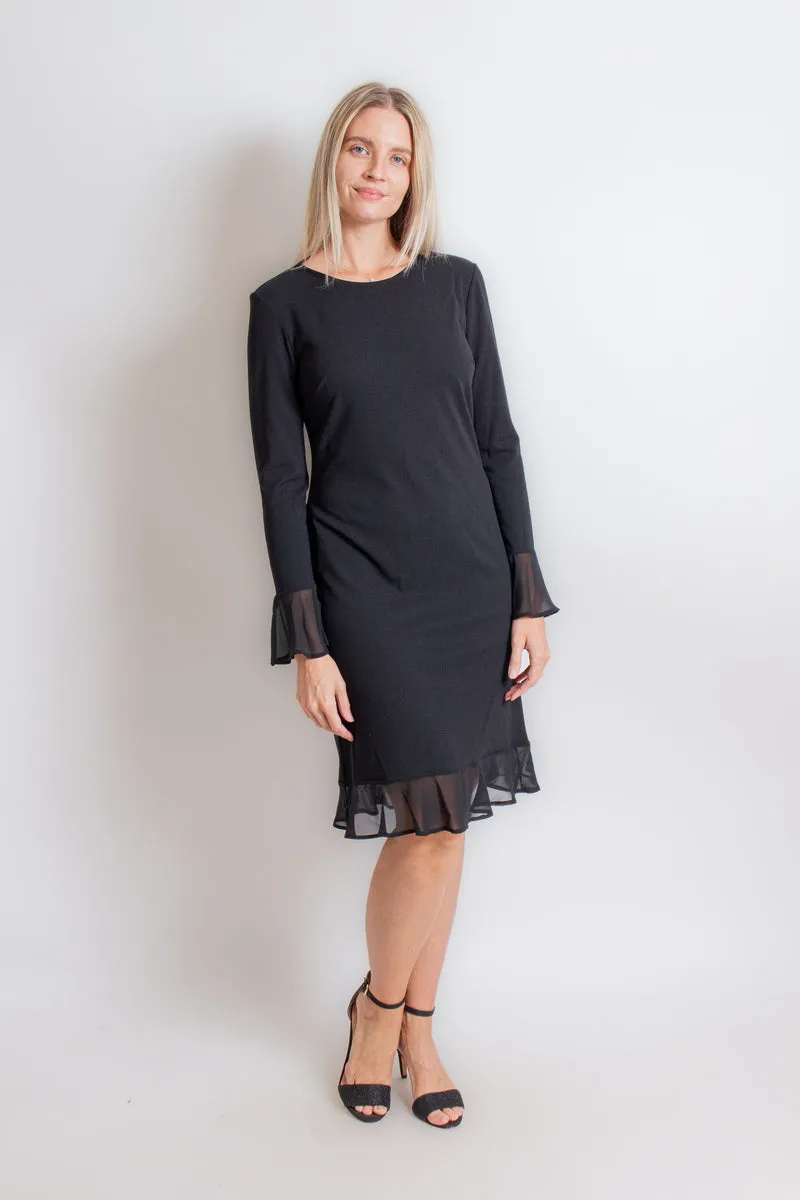 Black Knit Dress with Ruffle Hem