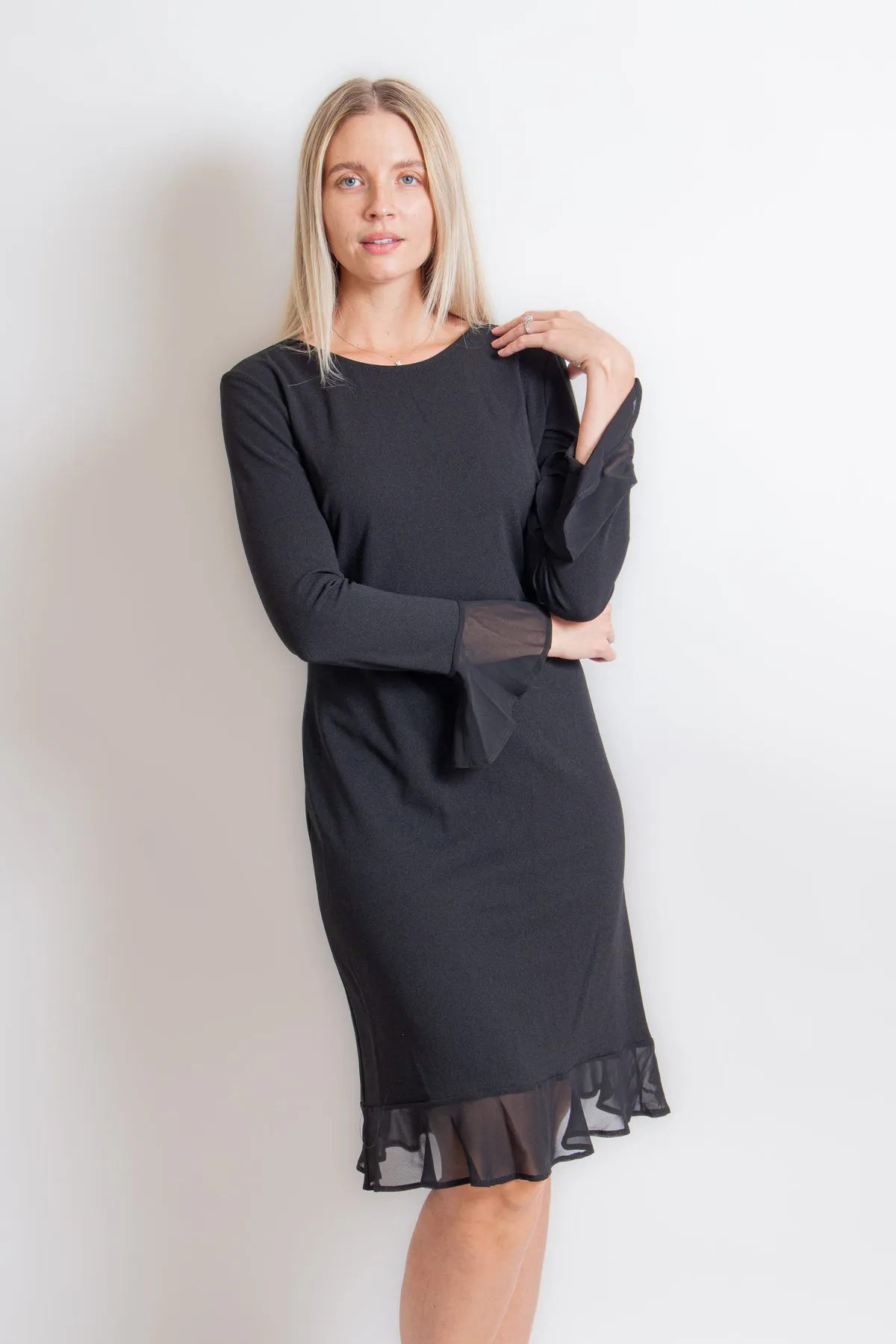 Black Knit Dress with Ruffle Hem