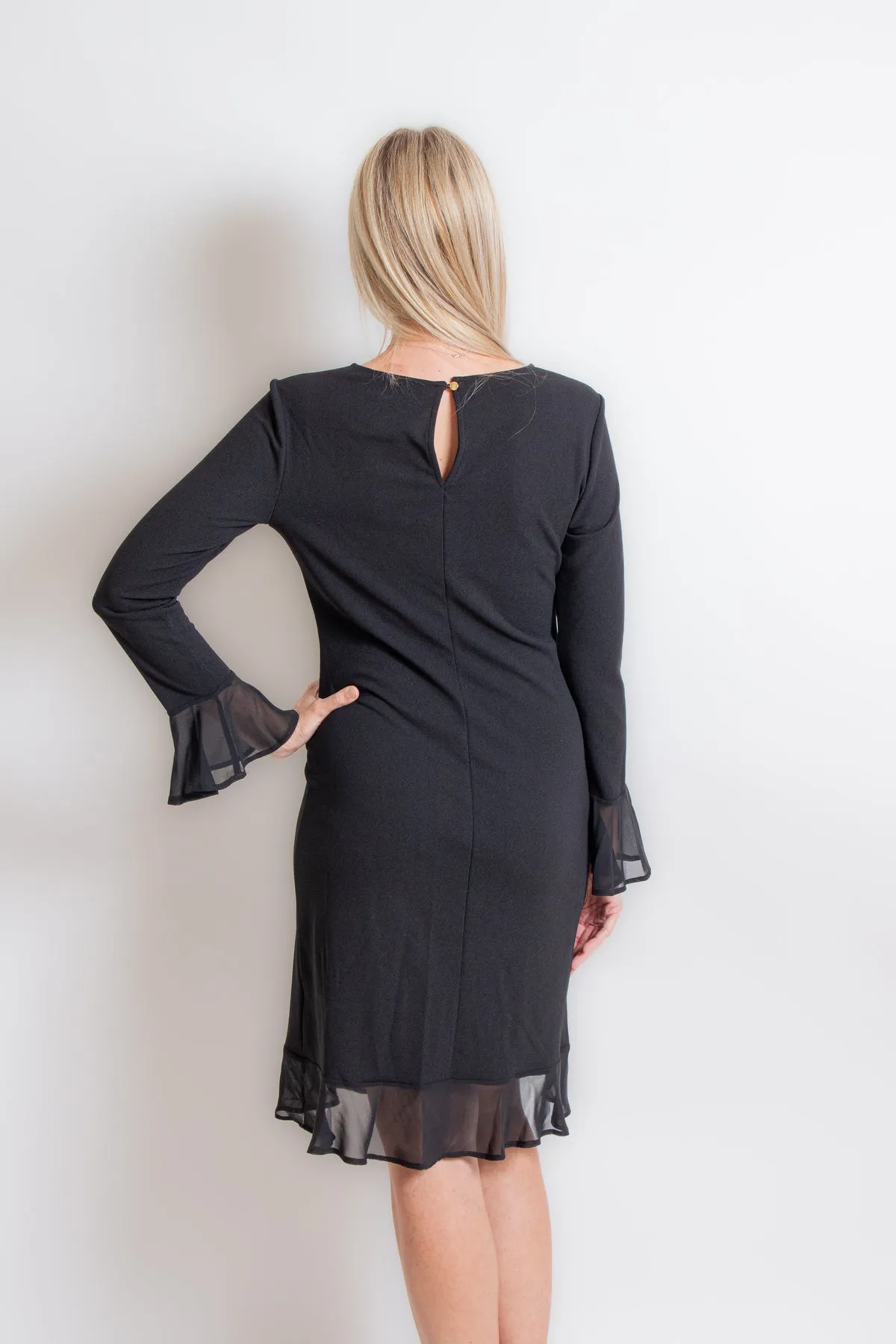 Black Knit Dress with Ruffle Hem