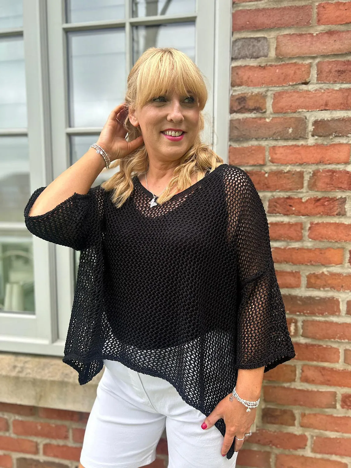 Loose Weave Knit Top in Black Color